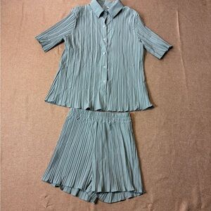Pleated Two-Piece Set in Sage Green Size Small
